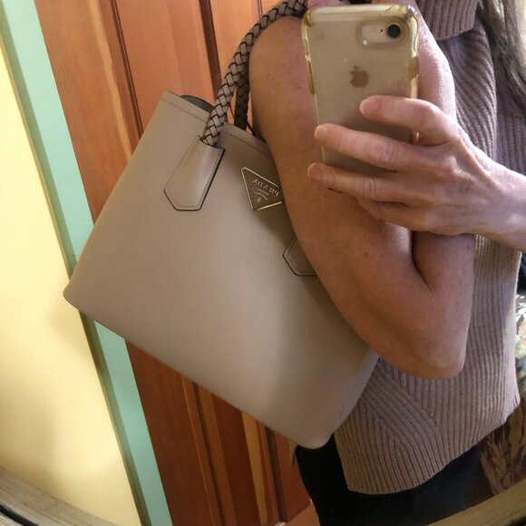 PRADA City Calfskin Braided Medium Double Bag Cammeo Beige - Picture 4 of 16